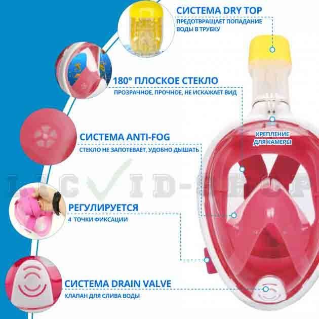 Маска на лице для снорклинга, підводного плавання Tribord Freebreath. Колір рожевий