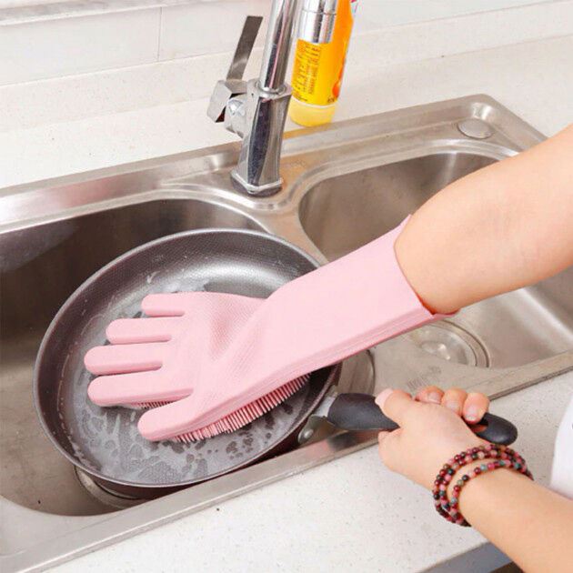 Силіконові рукавички Magic Silicone Gloves Pink для прибирання чистки миття посуду для будинку. Колір рожевий