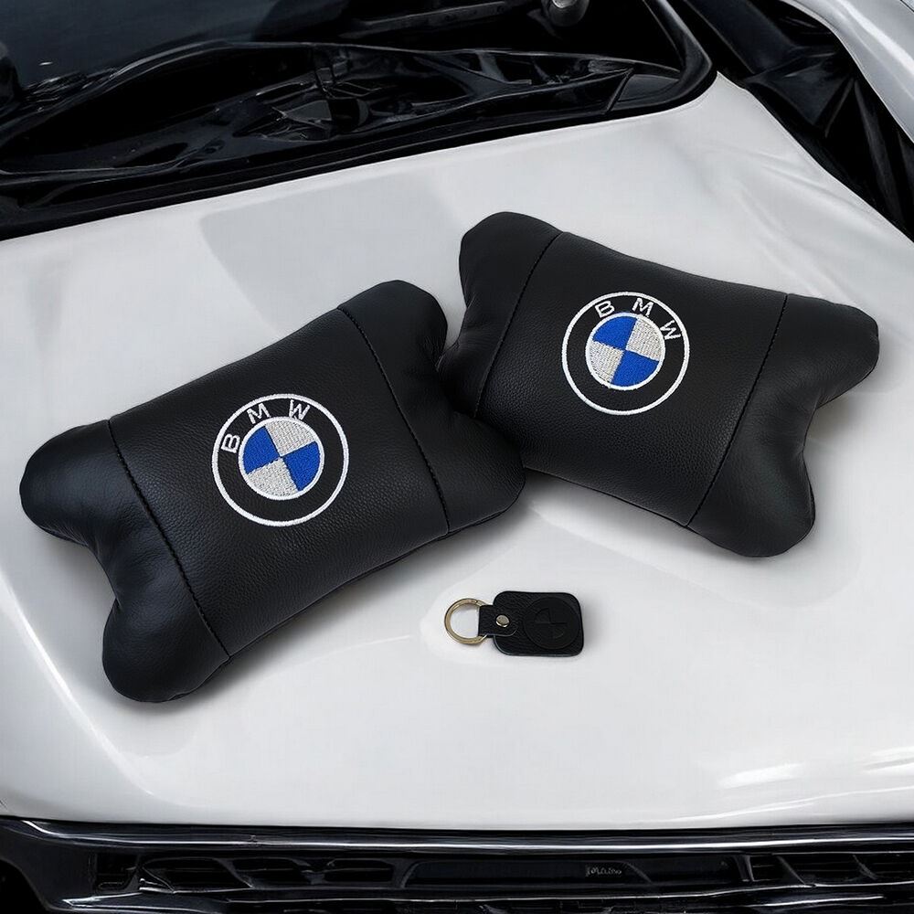 Авто подушки 2шт — набір BMW з натуральної шкіри, на підголівник у машину, Автомобільна подушка БМВ