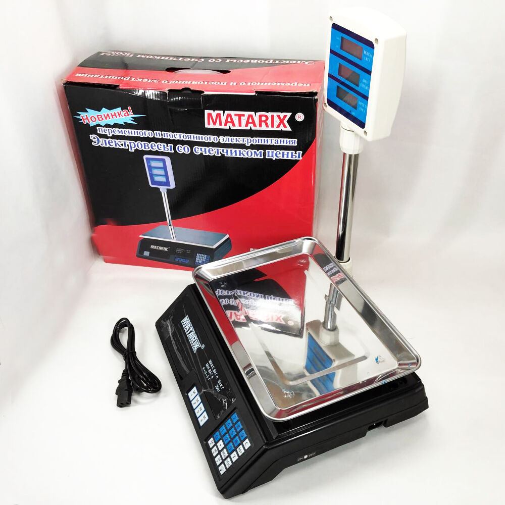 Ваги товарні Matarix MX-411+ на 50 кг, Ваги торговельні з табло, Ваги торговельні настільні зі стійкою