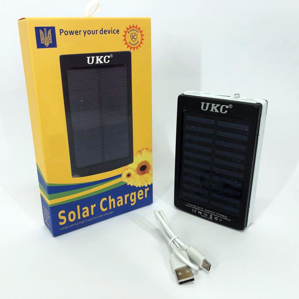 УМБ Power Bank Solar 20000 mAh мобільне зарядне з сонячною панеллю та лампою, повербанк для планшета