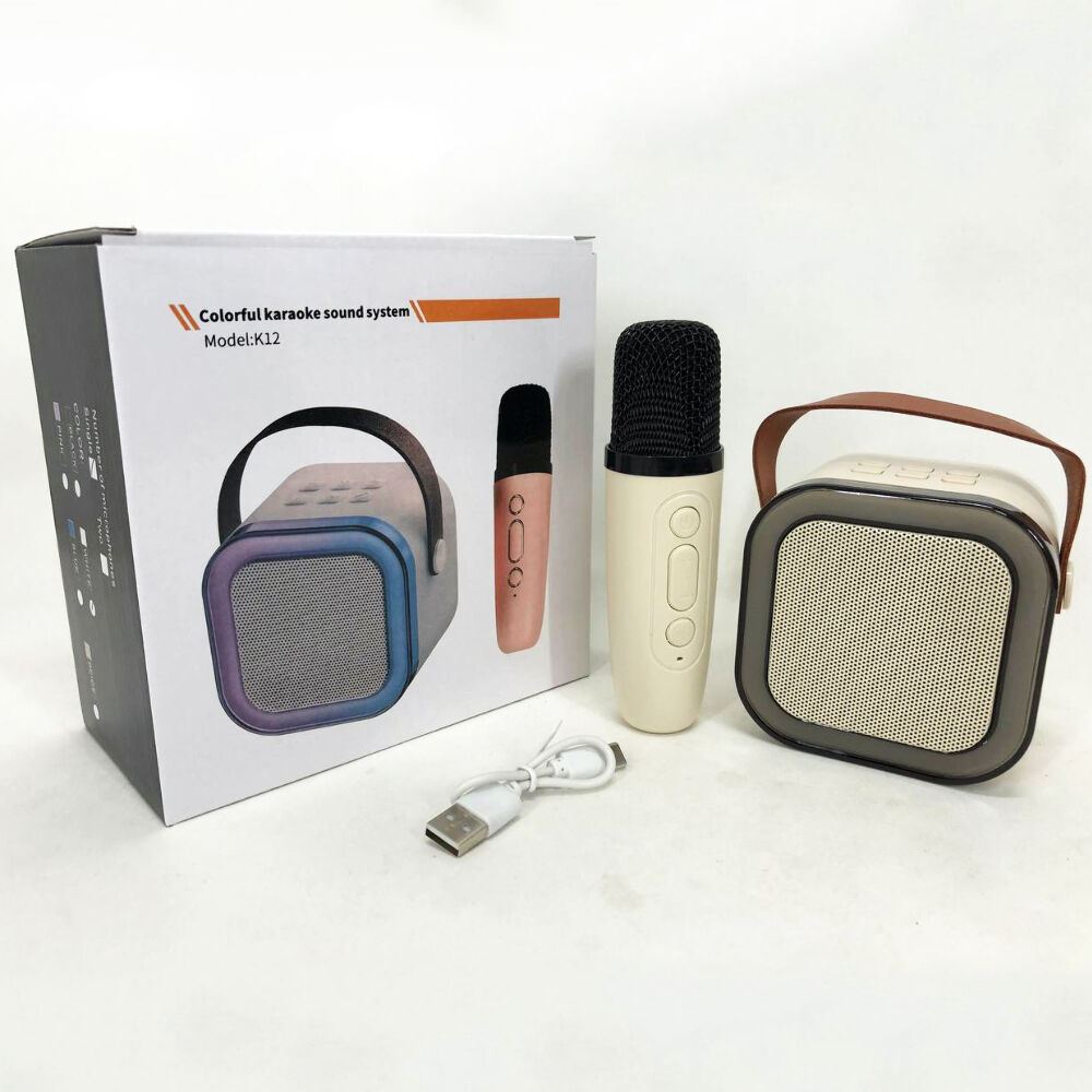 Портативна колонка з караоке мікрофоном та RGB підсвічуванням K12 10W Bluetooth. Колір: білий