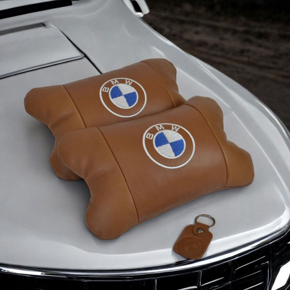 Комплект автоподушок 2шт з натуральної коричневої шкіри для BMW. Ортопедична подушка в авто БМВ