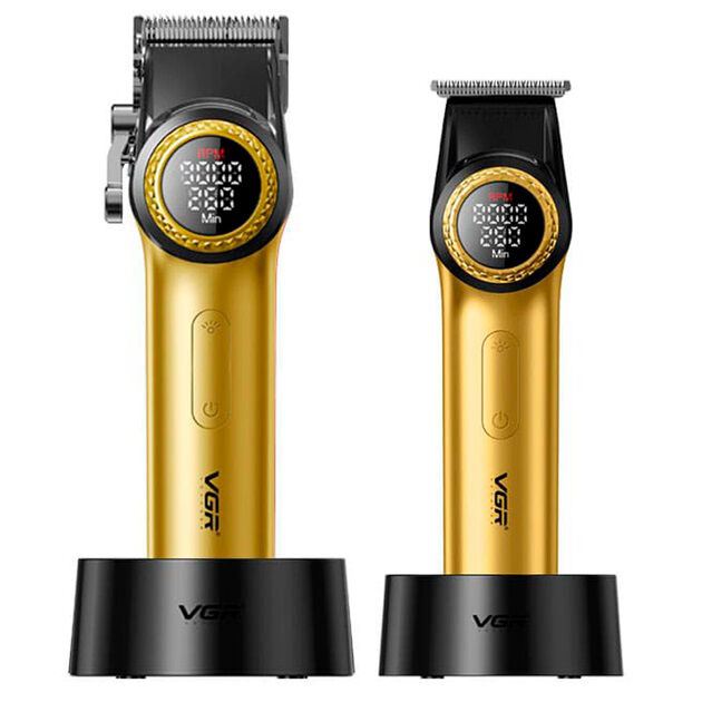 Набір VGR 2 в 1 V-001 V-977 GOLD, акумуляторна машинка для стрижки та триммер. Колір: золотий