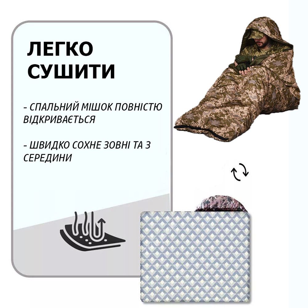 Великий спальний мішок до -25, тактичний зимовий спальник , військовий піксель