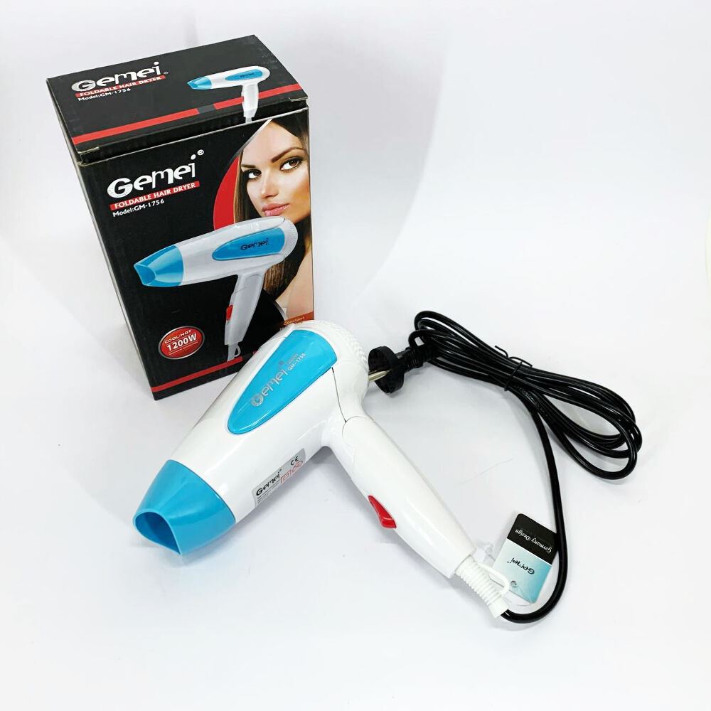 Фен для волосся складаний дорожній Gemei GM-1756 1200 Вт. Колір: блакитний