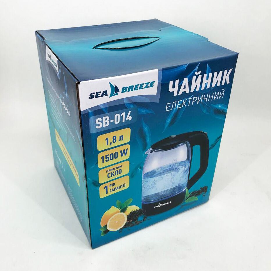Чайник електричний SeaBreeze SB-014 1.8 л 1800 Вт, прозорий чайник з підсвічуванням, електрочайник