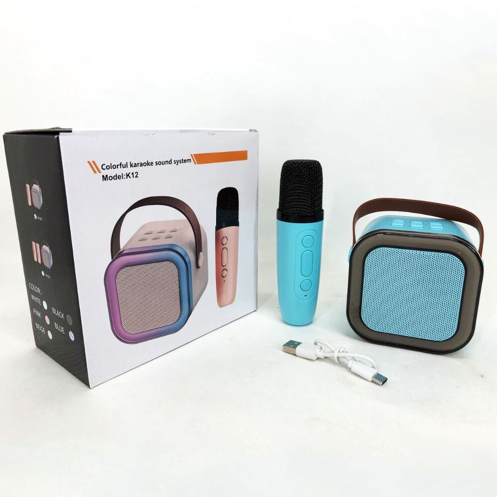 Портативна колонка з караоке мікрофоном та RGB підсвічуванням K12 10W Bluetooth. Колір: блакитний