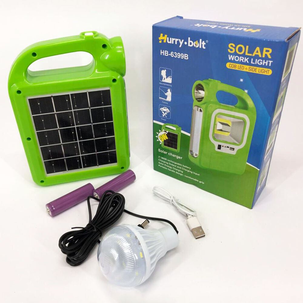 Ліхтар кемпінг переносний 6399А - LED+COB, power bank, 2x18650, сонячна батарея. Колір: зелений