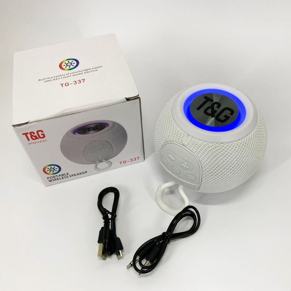 Бездротова потужна колонка TG337 з Bluetooth, RGB-підсвічуванням та радіо. Колір: білий