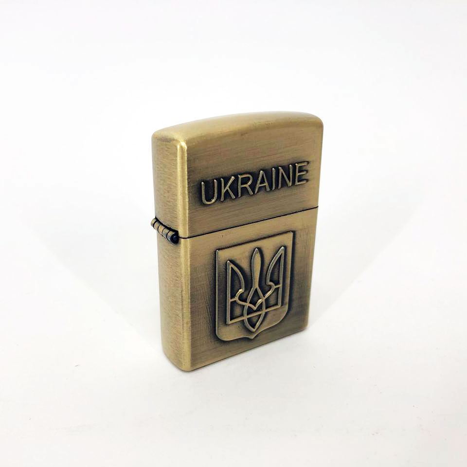 Запальничка бензинова герб України 4410, запальничка в подарунок, сувенірні запальнички. Колір: золотий