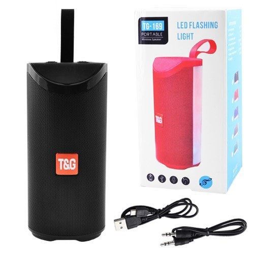 Портативна Bluetooth колонка TG-169 з різнокольоровим підсвічуванням FM-радіо 5Wx2. Колір чорний