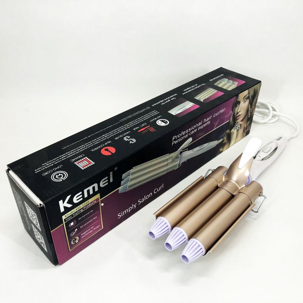 Плойка для волосся професійна Kemei KM-1010 потрійна для створення локонів з турмаліновим покриттям