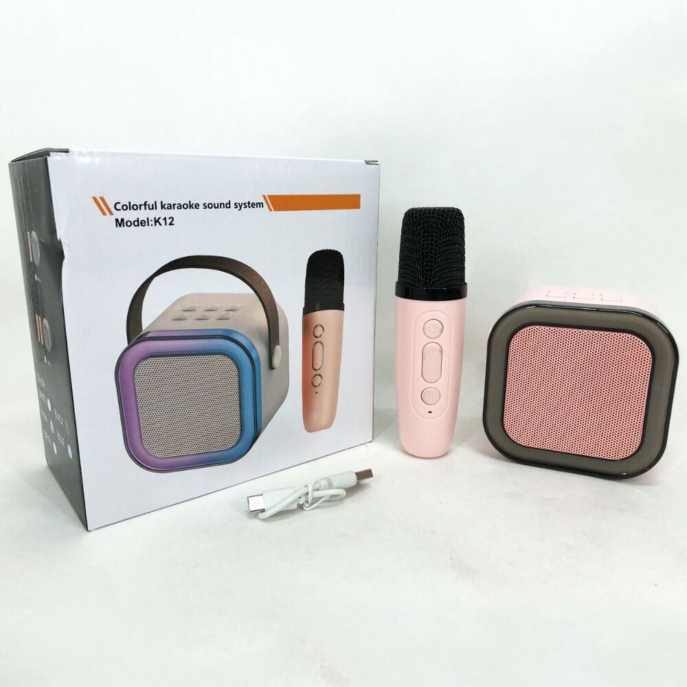 Портативна колонка з караоке мікрофоном та RGB підсвічуванням K12 10W Bluetooth. Колір: рожевий