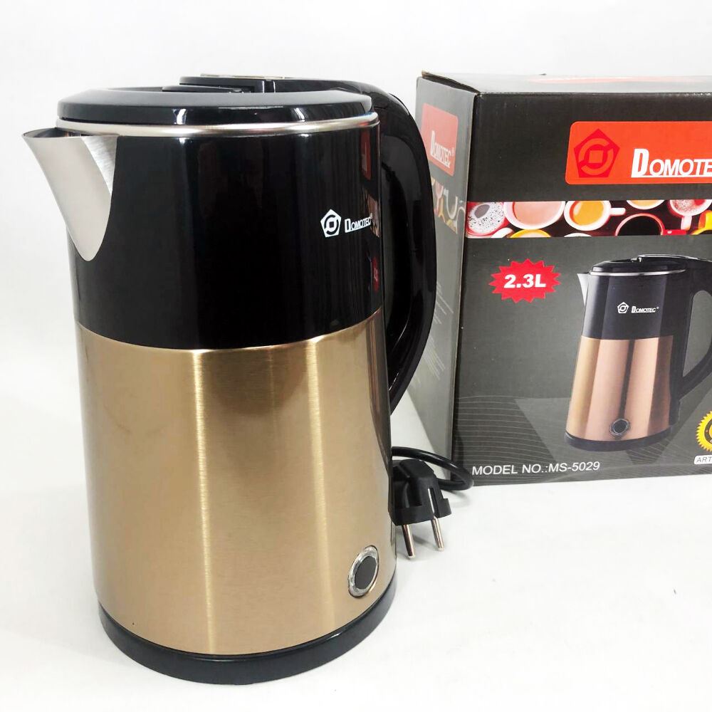 Електрочайник чайник 2.3 л із нержавіючої сталі Domotec MS-5029. Колір: жовтий