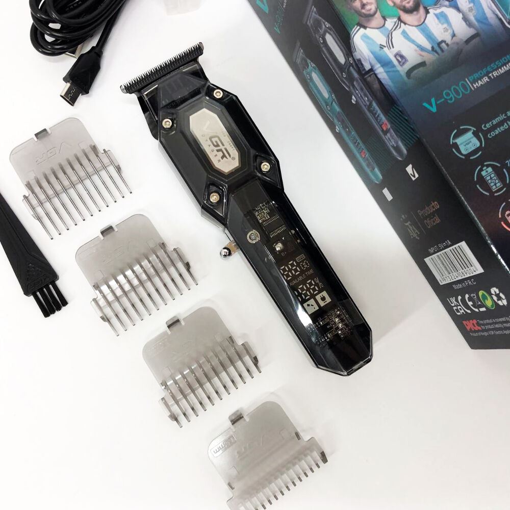 Акумуляторна машинка для стрижки VGR V-900 з дисплеєм бездротова для стрижки волосся. Колір: чорний
