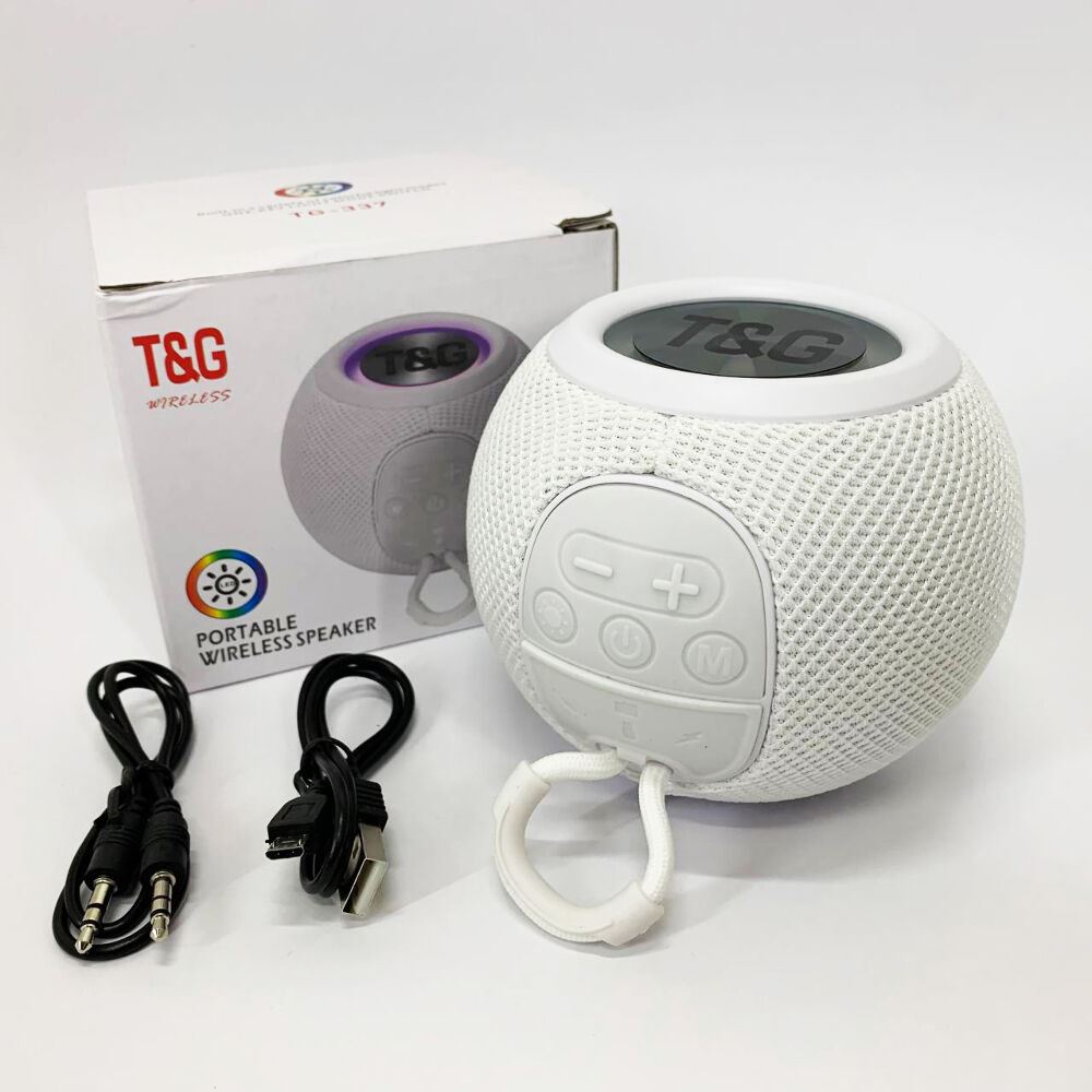 Бездротова потужна колонка TG337 з Bluetooth, RGB-підсвічуванням та радіо. Колір: білий