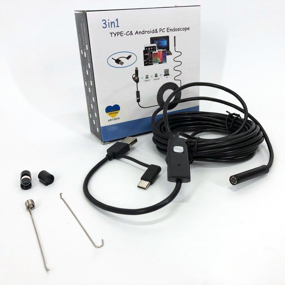 Камера ендоскоп з кабелем на 2 метри 7 мм USB/micro USB з підсвічуванням, Usb ендоскоп для андроїд