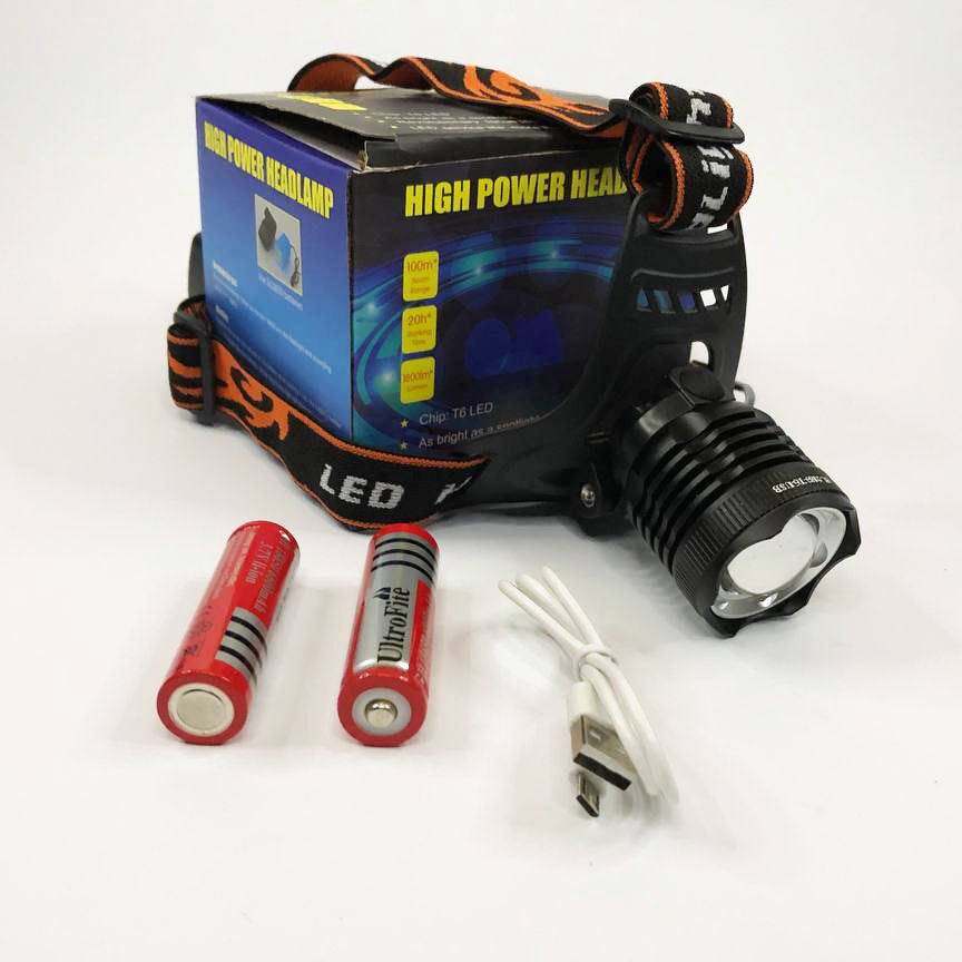 Ліхтар налобний Police BL-2189 T6 (MicroUSB), універсальний, з оптичним зумом, водонепроникний ліхтар