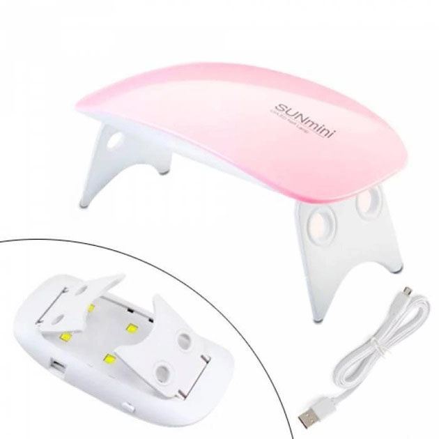 Лампа для сушіння гель лаків 6W LED UF SUN mini, Лампа для сушіння гель-лаку вдома. Колір: рожевий